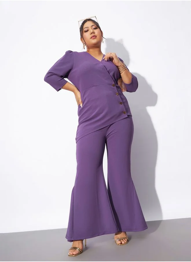 SASSAFRAS Plus V Neck Wrap Top & Kick Pleat Pants Co-Ords by Styli