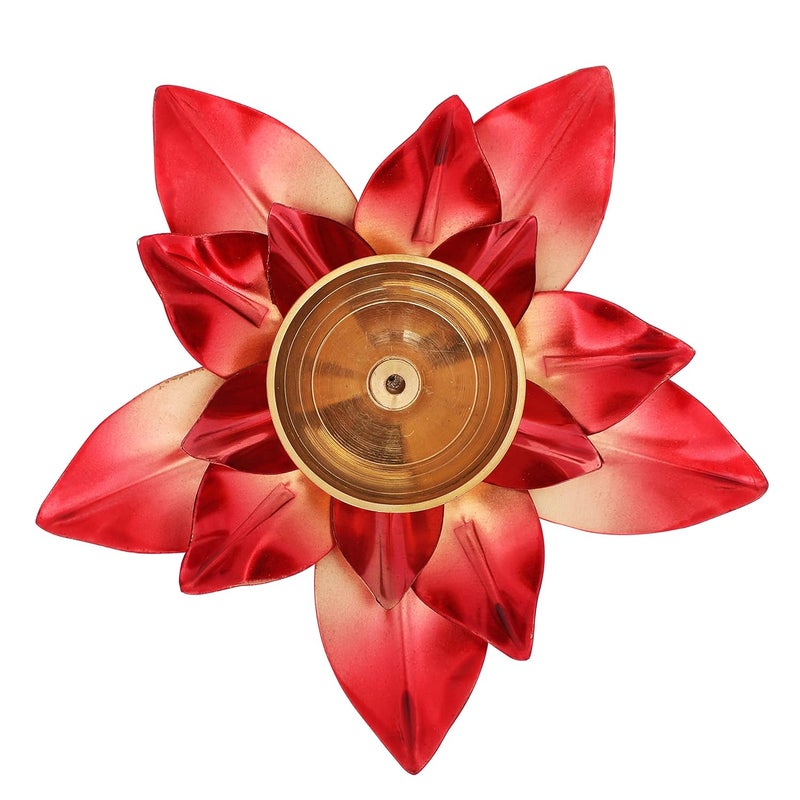 BulkySanta BulkySanta Brass Lotus Diya Big with Copper Petals Pooja Dia Home Temple Decoration Oil Lamp Gift Items Size 5 x 5 x 2 1 