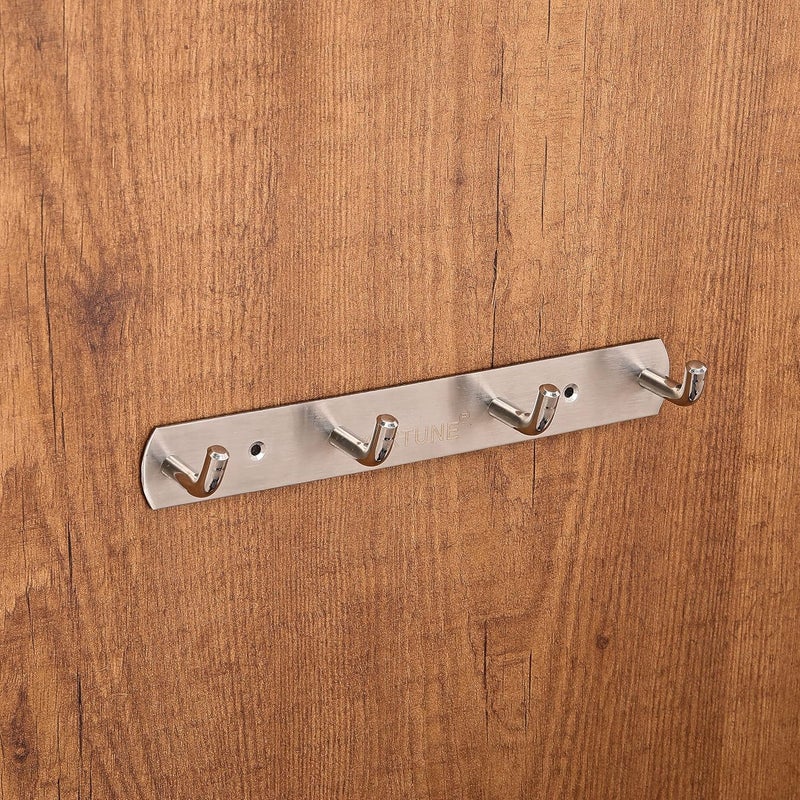 Fortune FORTUNE Stainless Steel Bathroom Accessories Hooks Plate Wall Mounting and Door Back Hanger Pins for Hanging Cloth Set Shirt Bar and Towel Rack Robe Keys khutti 4 Hooks Pack of 1 - Image 1