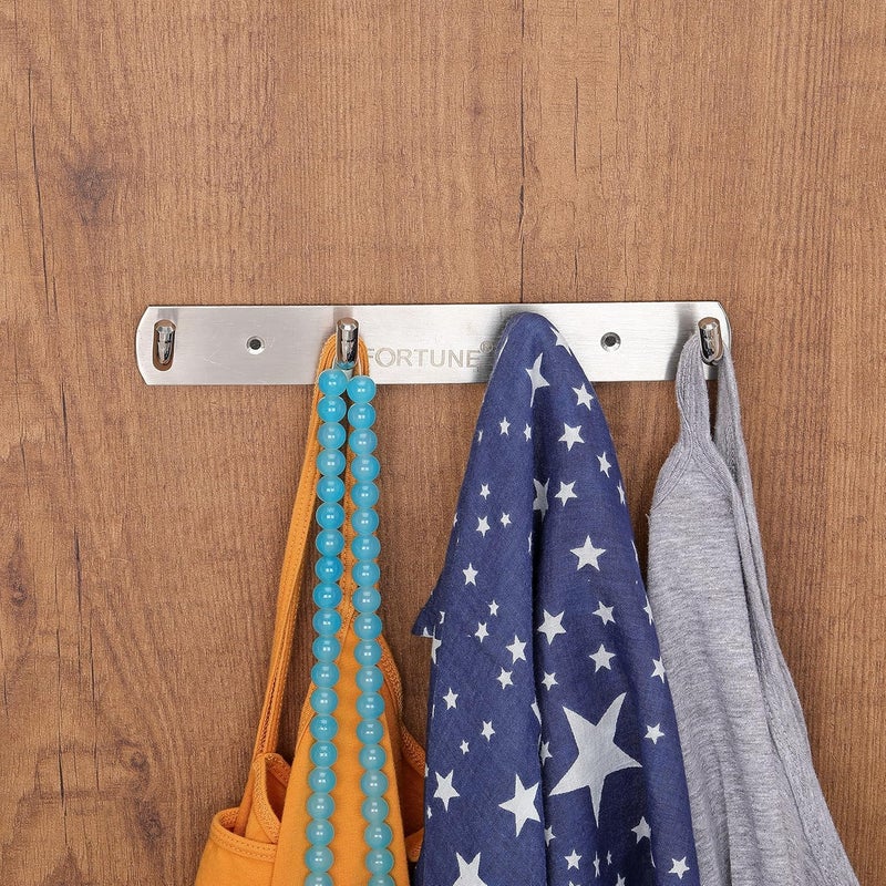 Fortune FORTUNE Stainless Steel Bathroom Accessories Hooks Plate Wall Mounting and Door Back Hanger Pins for Hanging Cloth Set Shirt Bar and Towel Rack Robe Keys khutti 4 Hooks Pack of 1 - Image 4