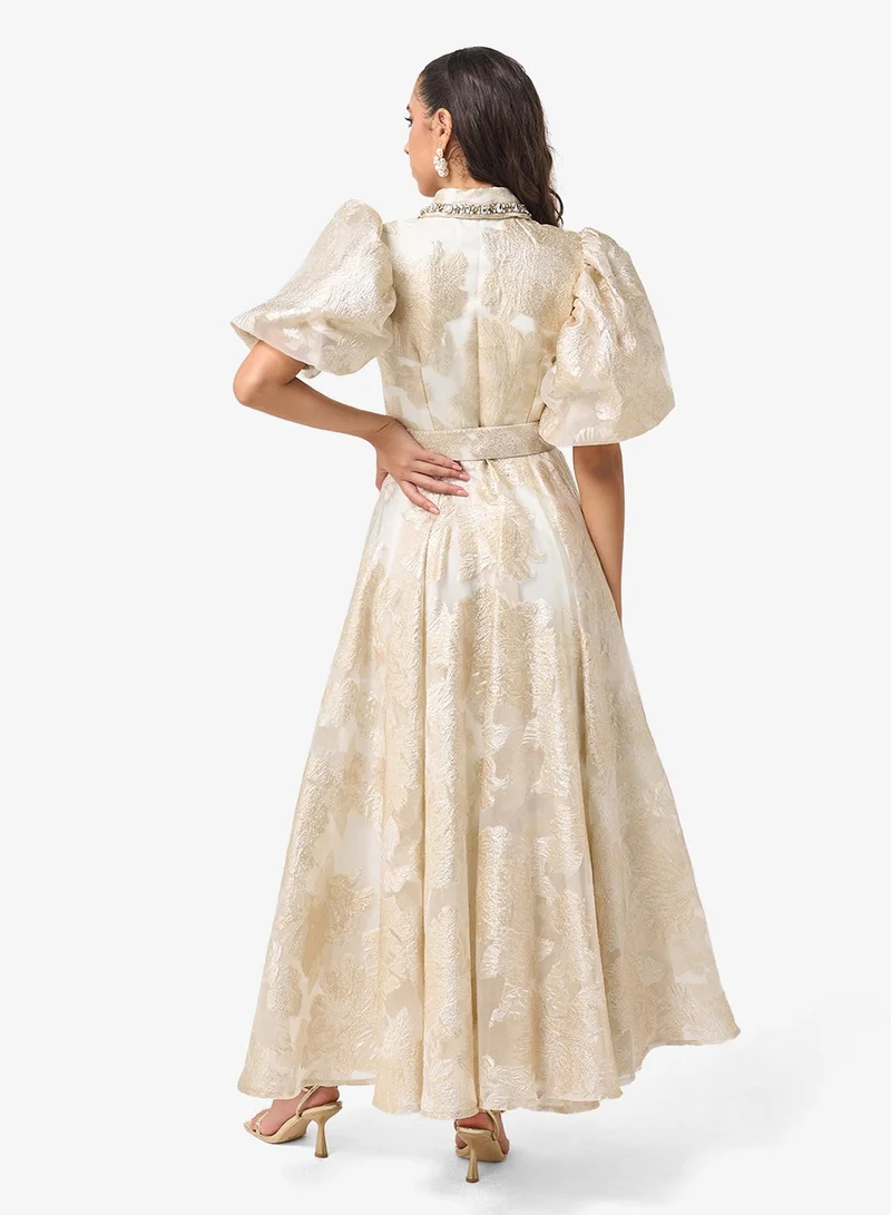 Threadz By Ajooni  Front Button Detailing Puff Sleeve Maxi Dress for Women | Best Price UAE