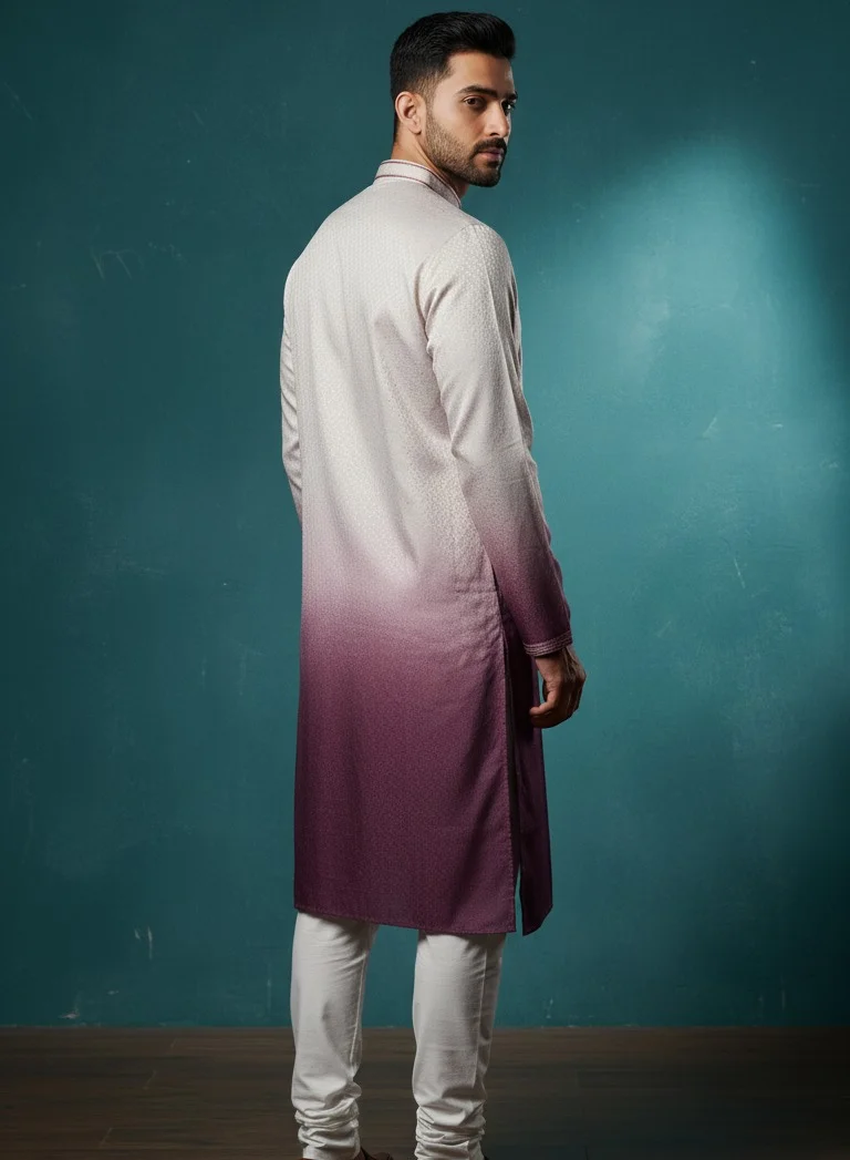 Lehar Men's Pink Ombre Kurta Set with White Pant
