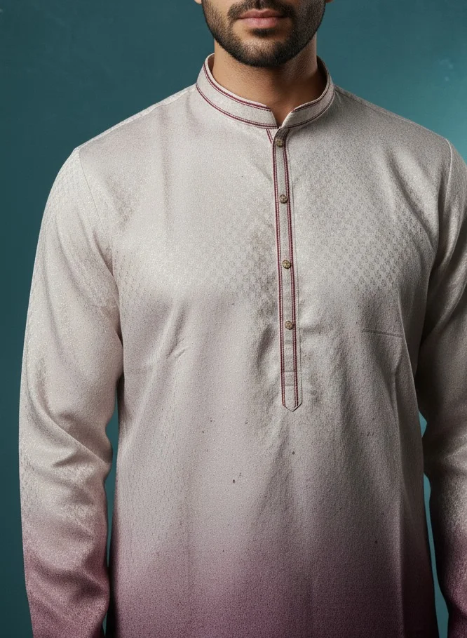 Lehar  Men's Pink Ombre Kurta Set with White Pant for Men | Best Price UAE