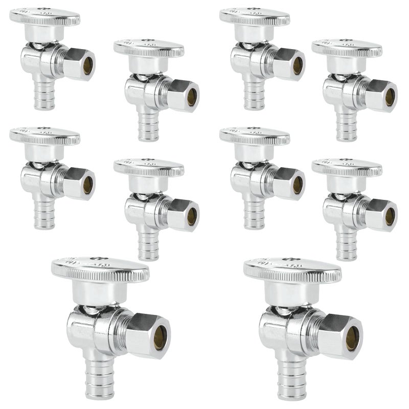 Hesun 10-Pcs Pex زاوية صمام التوقف 1/2 ""Pex X 3/8"" Od ضغط زاوية توقف 1/4 بدوره صمام إيقاف للحمام Astm F1807 - Image 1