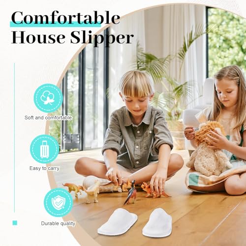 Twistover 6 Pairs Kids Disposable Slippers Non Slip Closed Toe Spa Slippers Comfortable House Spa Indoor Outdoor for 4-12 Years Old Boys Girls Party Hotel Travel(White,S) - Image 2
