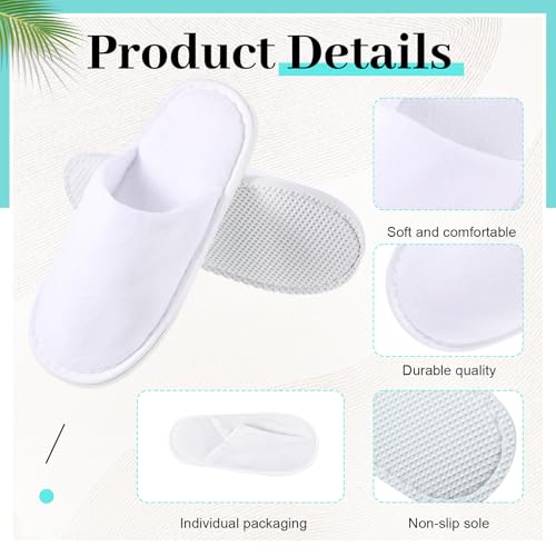 Twistover 6 Pairs Kids Disposable Slippers Non Slip Closed Toe Spa Slippers Comfortable House Spa Indoor Outdoor for 4-12 Years Old Boys Girls Party Hotel Travel(White,S) - Image 4
