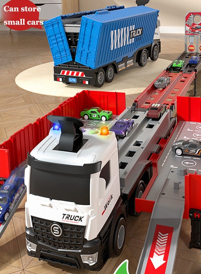 Construction Truck Playset, Construction Vehicle Playset, Container Truck Toy, Orbital Catapult Car Toy, With 8 Cars, Track Toy, Inertial Drive - Image 4