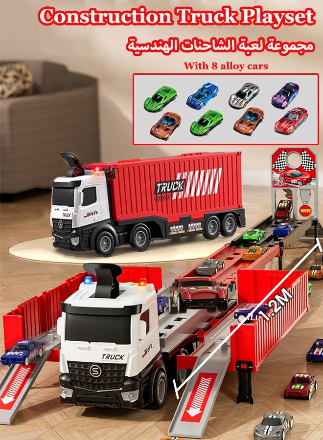 Construction Truck Playset, Construction Vehicle Playset, Container Truck Toy, Orbital Catapult Car Toy, With 8 Cars, Track Toy, Inertial Drive - Image 3