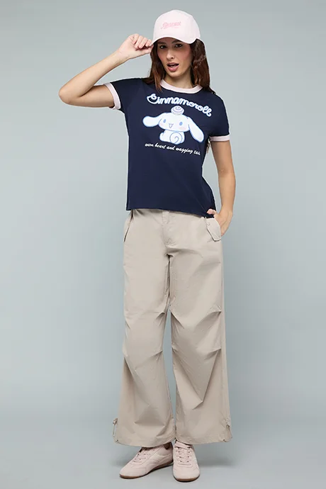 R&B Cinnamoroll Print T-Shirt with Crew Neck and Short Sleeves