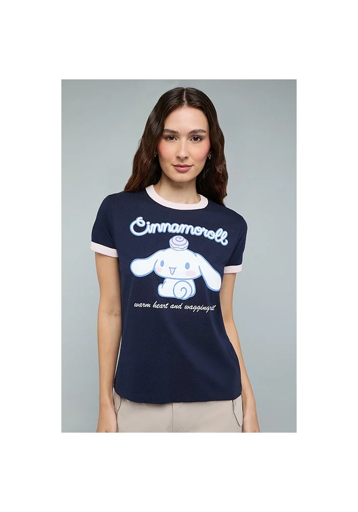 R&b Cinnamoroll Print T-Shirt with Crew Neck and Short Sleeves