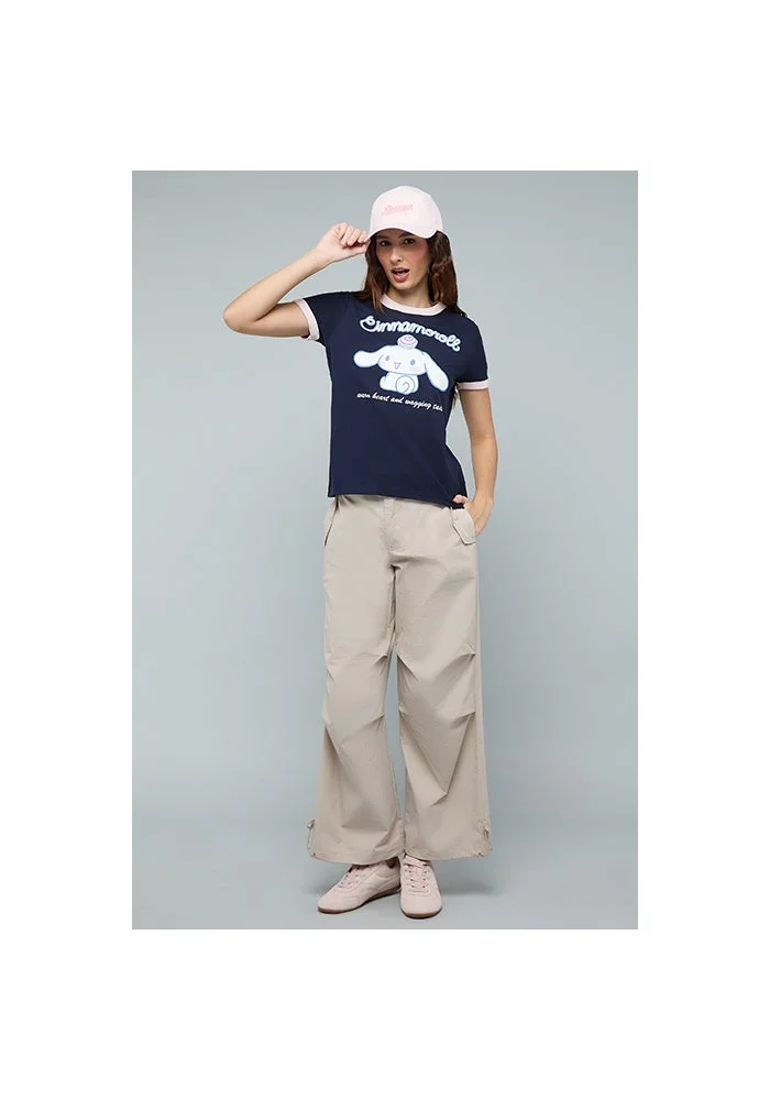 R&b Cinnamoroll Print T-Shirt with Crew Neck and Short Sleeves