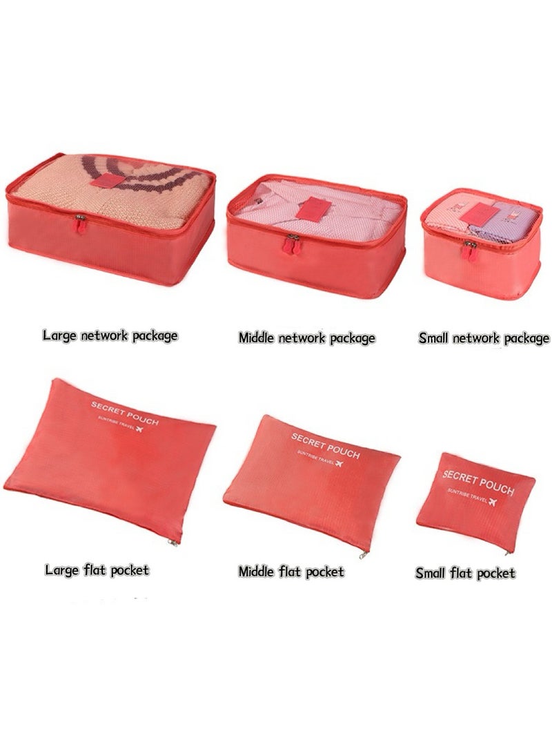 6 Piece Outdoor Traveling Household Clothing Storage Bag Set (Watermelon Red) - Image 2
