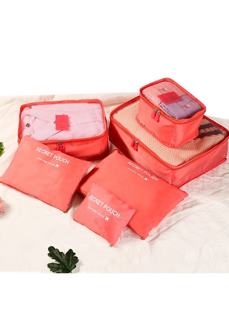 6 Piece Outdoor Traveling Household Clothing Storage Bag Set (Watermelon Red) - Image 1