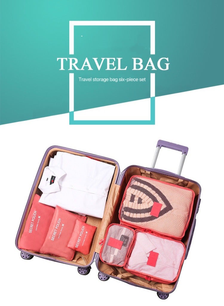 6 Piece Outdoor Traveling Household Clothing Storage Bag Set (Watermelon Red) - Image 4