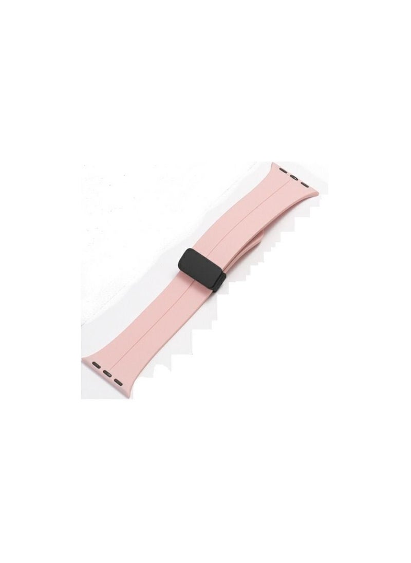 Generic - For Apple Watch 42/44mm SE Series D-Shape Magnetic Clasp Silicone Replacement Sport Wristband Band -pink - Image 1