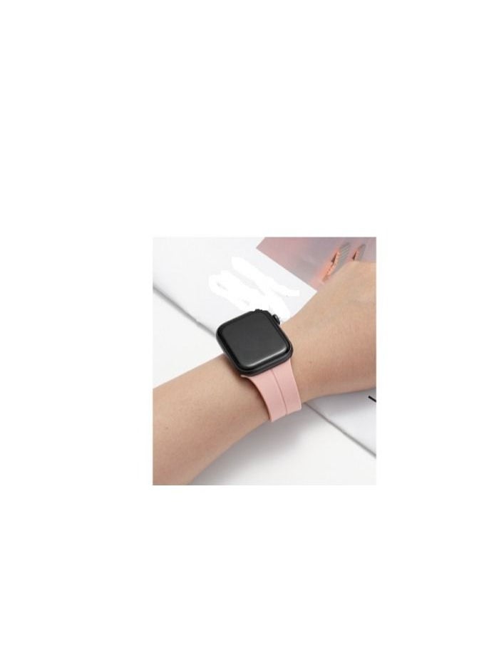 Generic - For Apple Watch 42/44mm SE Series D-Shape Magnetic Clasp Silicone Replacement Sport Wristband Band -pink - Image 1