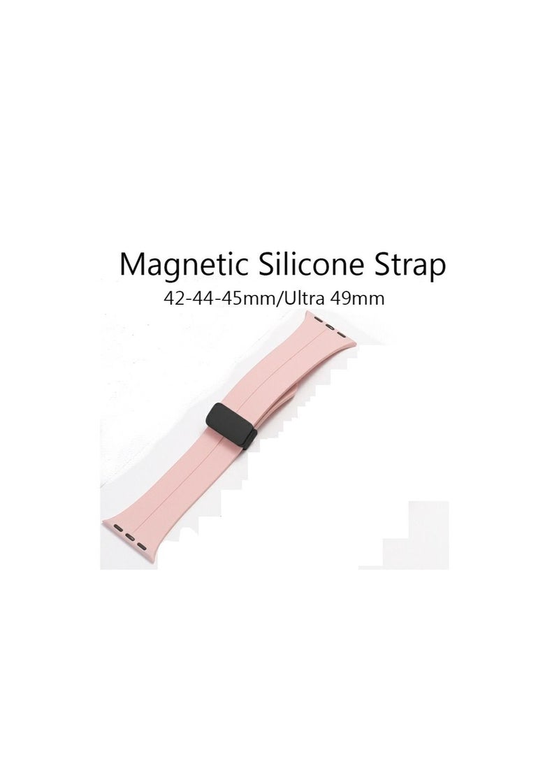 Generic - For Apple Watch 42/44mm SE Series D-Shape Magnetic Clasp Silicone Replacement Sport Wristband Band -pink - Image 1