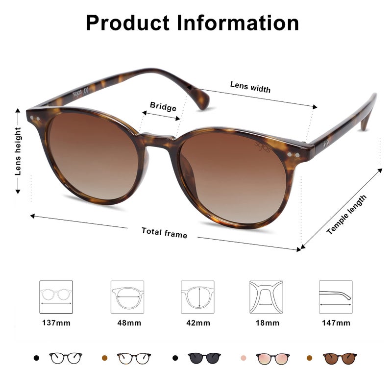 SOJOS Small Round Classic Polarized Sunglasses for Women Men Vintage Style UV400 Lens SJ2113, Tortoise/Gradient Brown - Image 5