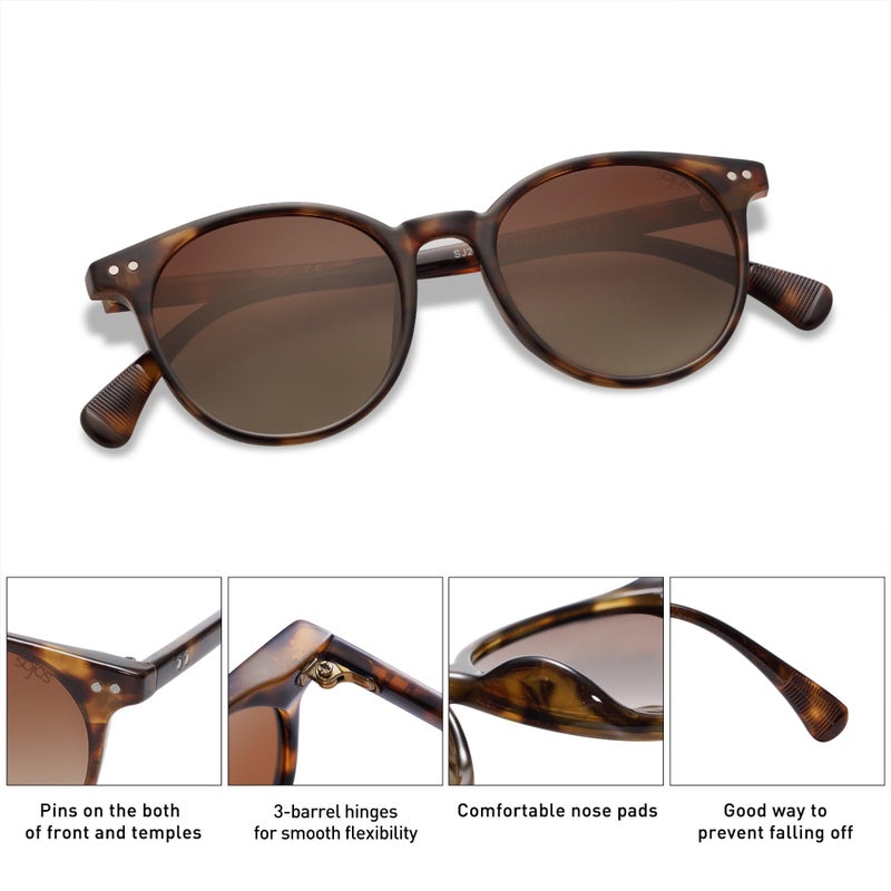 SOJOS Small Round Classic Polarized Sunglasses for Women Men Vintage Style UV400 Lens SJ2113, Tortoise/Gradient Brown - Image 4