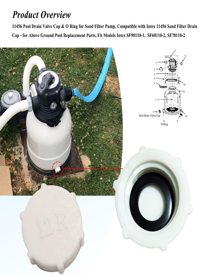 WFCYX Drain Valve Cap Compatible with Intex Pools 11456 & 11385 Sand Filter Drain Cap with O-Ring for Above Ground Pool, Drain Plug Cap for Sand Filter Pumps and Combo Replacement Parts,SF90110-1,SF60110-2 - Image 2