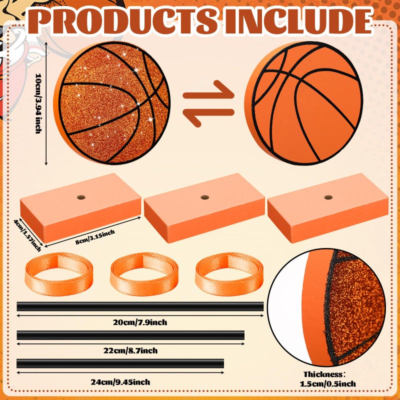 Novabright 3 Pcs Glitter Basketball Tiered Tray Decor Set Wood Sport Theme Table Decor for Sport Lover Birthday Baby Shower Party Centerpiece Supplies - Image 4