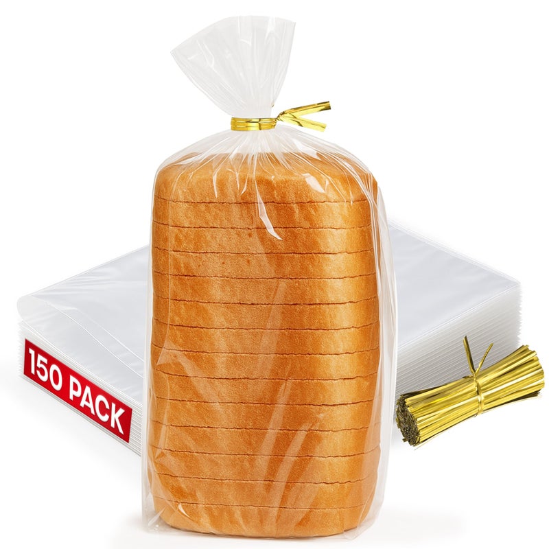 Bread Bags Reusable Clear Plastic Bread Bags for Breads Bread and Chopsticks for Home Keep Fresh with Gold Tongs Pack of 150 45cm x 20cm x 10cm