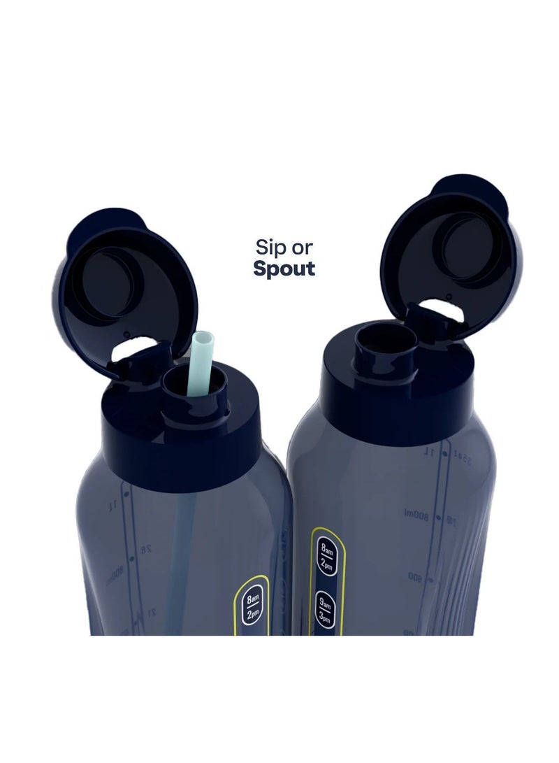 Tupperware ECO AquaVibe Bottle 1.2L(Black) Hydration Tracker Water Bottle with Straw , Leak-Proof, BPA-Free Plastic, Easy-Sip Flip Lid - Image 2