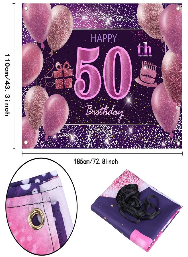 IMISI 50th Birthday Decorations for Girls Happy Birthday Banner Pink Decorations for A Party Birthday Backdrop for Women - Image 2