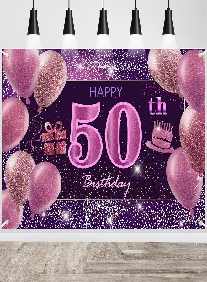 IMISI 50th Birthday Decorations for Girls Happy Birthday Banner Pink Decorations for A Party Birthday Backdrop for Women - Image 1