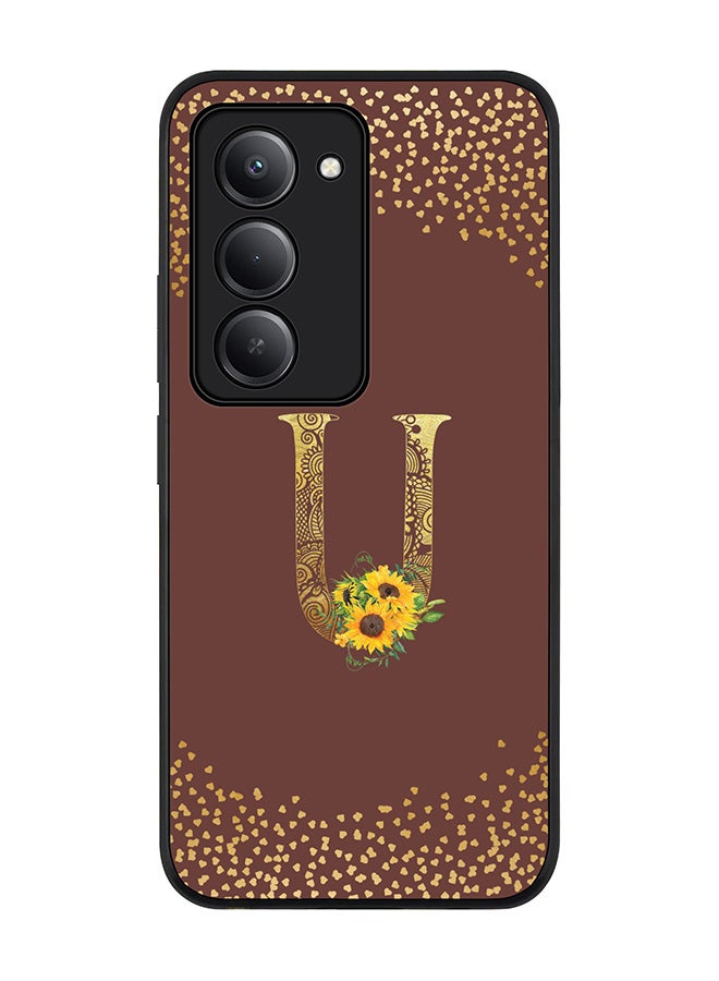 Stylizedd For Xiaomi Redmi 15 5G Case,Slim fit Camera Protection, Shockproof Thin Phone cover  - Custom Floral Monogram - U  (Brown ) - Image 1