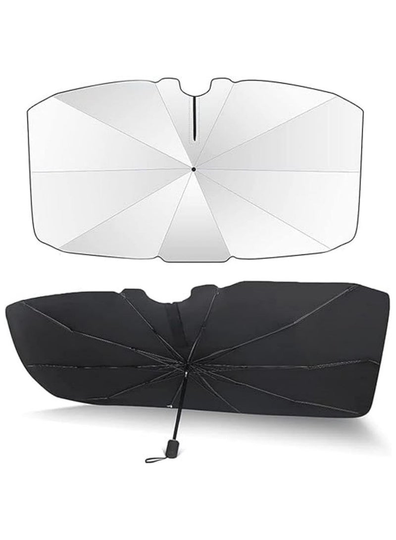 SKY-TOUCH Foldable Car Sun Visor Windshields Sun Shade Cover for Most Cars with Leather Storage Pocket, 140x80cm Car UV Sunshade Umbrella Windshield Block Cover - Image 1
