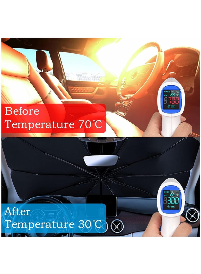 SKY-TOUCH Foldable Car Sun Visor Windshields Sun Shade Cover for Most Cars with Leather Storage Pocket, 140x80cm Car UV Sunshade Umbrella Windshield Block Cover - Image 3