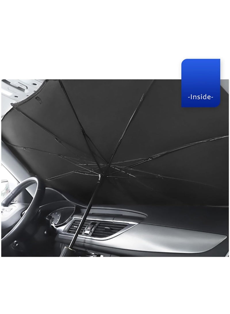 SKY-TOUCH Foldable Car Sun Visor Windshields Sun Shade Cover for Most Cars with Leather Storage Pocket, 140x80cm Car UV Sunshade Umbrella Windshield Block Cover - Image 4