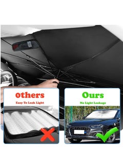 SKY-TOUCH Foldable Car Sun Visor Windshields Sun Shade Cover for Most Cars with Leather Storage Pocket, 140x80cm Car UV Sunshade Umbrella Windshield Block Cover  - Image 5