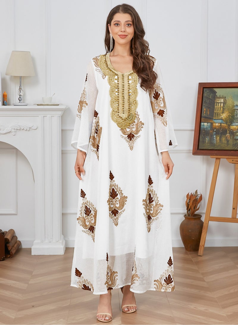 xozgdovg Women's abaya Muslim evening gown Cannon bead embroidered mesh women's dress  - Image 1