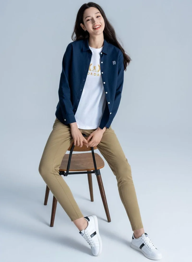 GIORDANO Women’s Slim Fit Cotton Oxford Shirt | Acute Collar with Embroidery