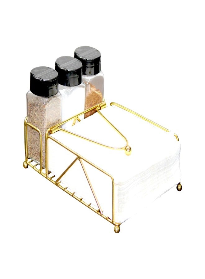 CentraLit Napkin Holder for Dining Table Tissue Paper Organiser with 2 Bottles Salt and Pepper Shakers -Salt Pepper Sprinkler for Kitchen, Restaurant- Diwali Decoration - Hotel Tableware (Gold) - Image 4