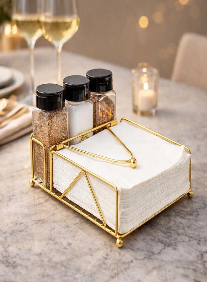 CentraLit Napkin Holder for Dining Table Tissue Paper Organiser with 2 Bottles Salt and Pepper Shakers -Salt Pepper Sprinkler for Kitchen, Restaurant- Diwali Decoration - Hotel Tableware (Gold) - Image 2