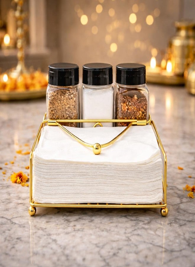 CentraLit Napkin Holder for Dining Table Tissue Paper Organiser with 2 Bottles Salt and Pepper Shakers -Salt Pepper Sprinkler for Kitchen, Restaurant- Diwali Decoration - Hotel Tableware (Gold) - Image 3