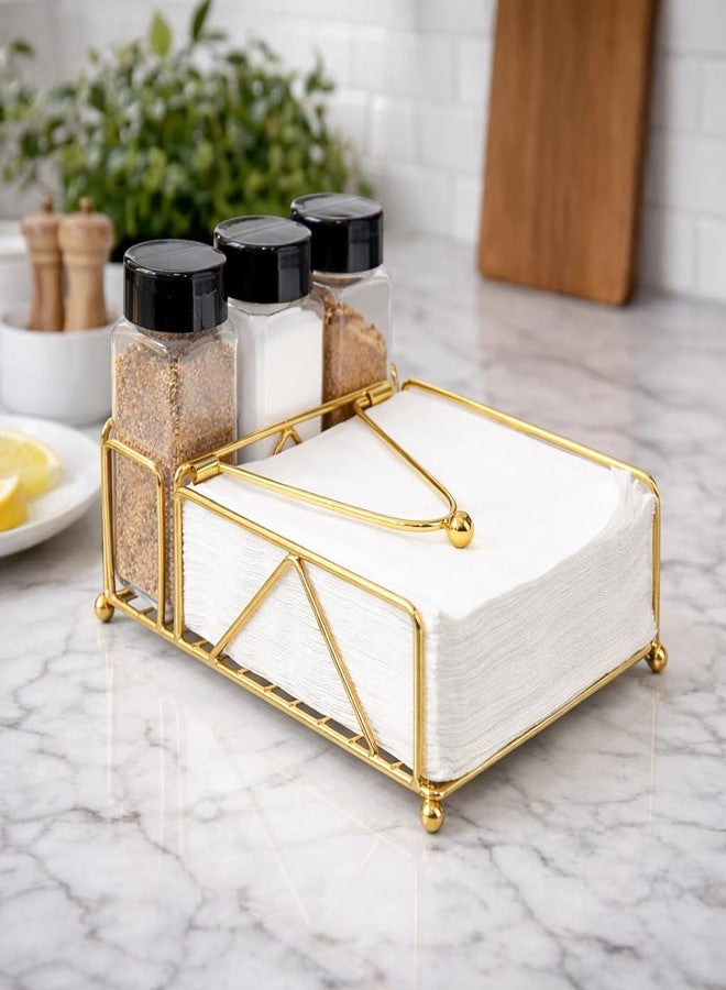 CentraLit Napkin Holder for Dining Table Tissue Paper Organiser with 2 Bottles Salt and Pepper Shakers -Salt Pepper Sprinkler for Kitchen, Restaurant- Diwali Decoration - Hotel Tableware (Gold) - Image 1
