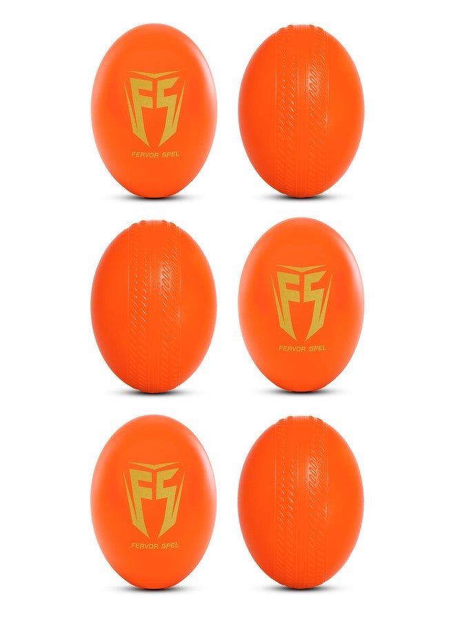 Fervor Spel FS Non Toxic Plastic Cricket Ball Red - Indoor and Outdoor Cricket Game, Heavy Plastic Ball for Cricket Drills and Bounce Practice (Pack of 6 | 60gm Per Ball, Orange) - Image 1