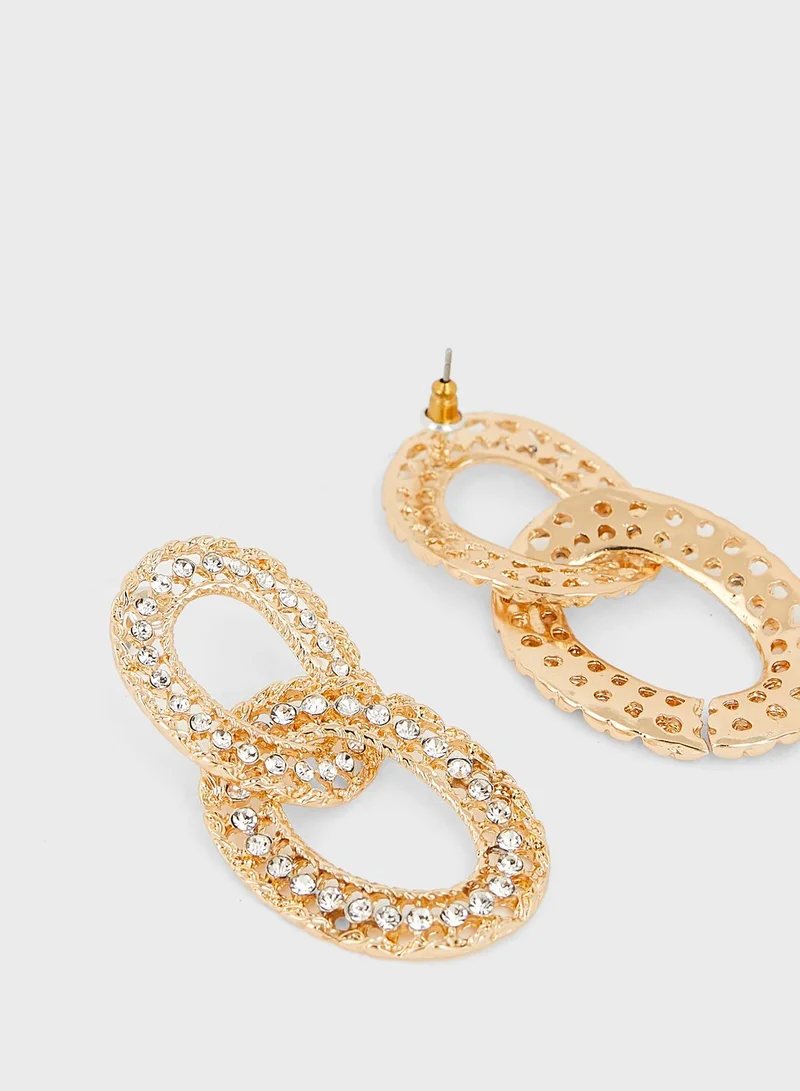 Ginger Stone Set Circle Drop Earrings