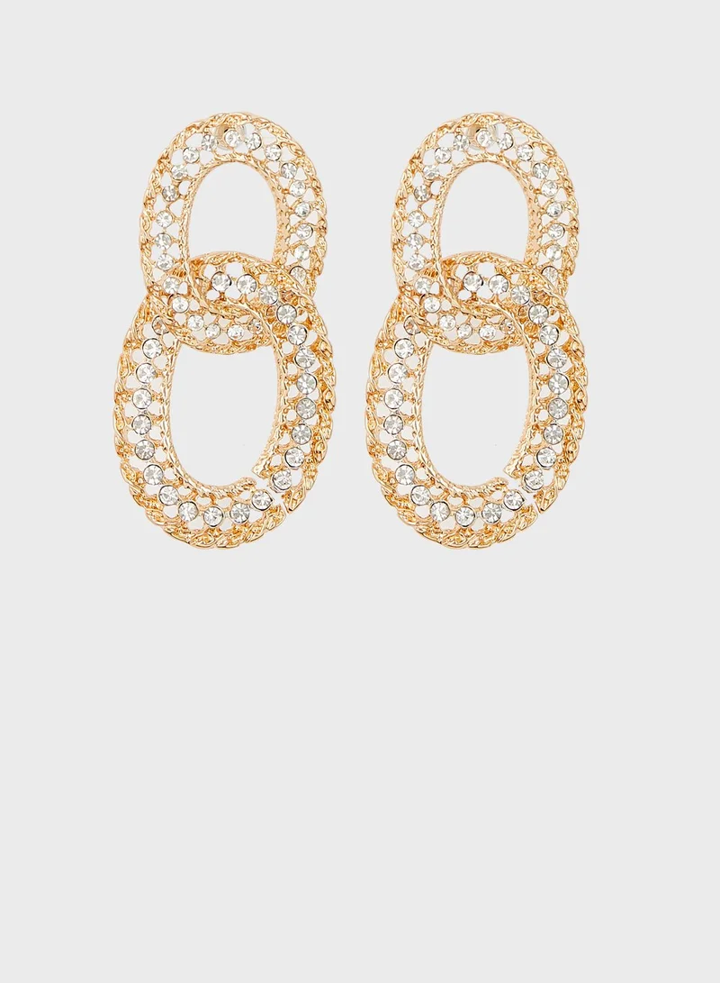 Ginger Stone Set Circle Drop Earrings