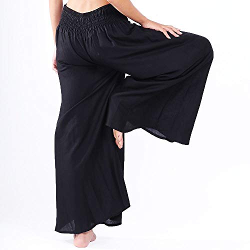 LOFBAZ Women's Wide Leg Palazzo Pants Yoga Lounge Hippie Harem Flowy Trousers Ladies Petite Summer Hippy Comfy Travel Belly Dance Slacks - Solid Black - S - Image 2