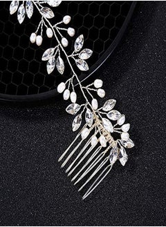 Ammei Headpiece Crystal Bridal Headpiece Wedding Headband With Genuine Freshwater Pearls And Combs Hair Accessories For Bride Bridesmaid (Silver)  - Image 4