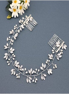 Ammei Headpiece Crystal Bridal Headpiece Wedding Headband With Genuine Freshwater Pearls And Combs Hair Accessories For Bride Bridesmaid (Silver)  - Image 1