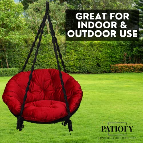 Patiofy Cotton Swing For Adult/Premium Round Shaped Jhula For Adults/Swing For Balcony/Hammock Swing/Jhoola Outdoor/ 150Kgs Weight Capacity/Includes Large Red Sitting Cushion (Black-32Inches) - Image 4