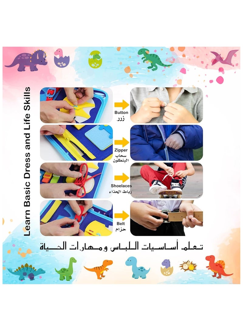 Soofam Toddler Busy Board Montessori Toys, Sensory Board Educational Activities busy book for Learning Fine Motor Skills, Gifts for Girls Boys Toddlers, Travel Toys for Airplane Car, Blue Dinosaur - Image 4