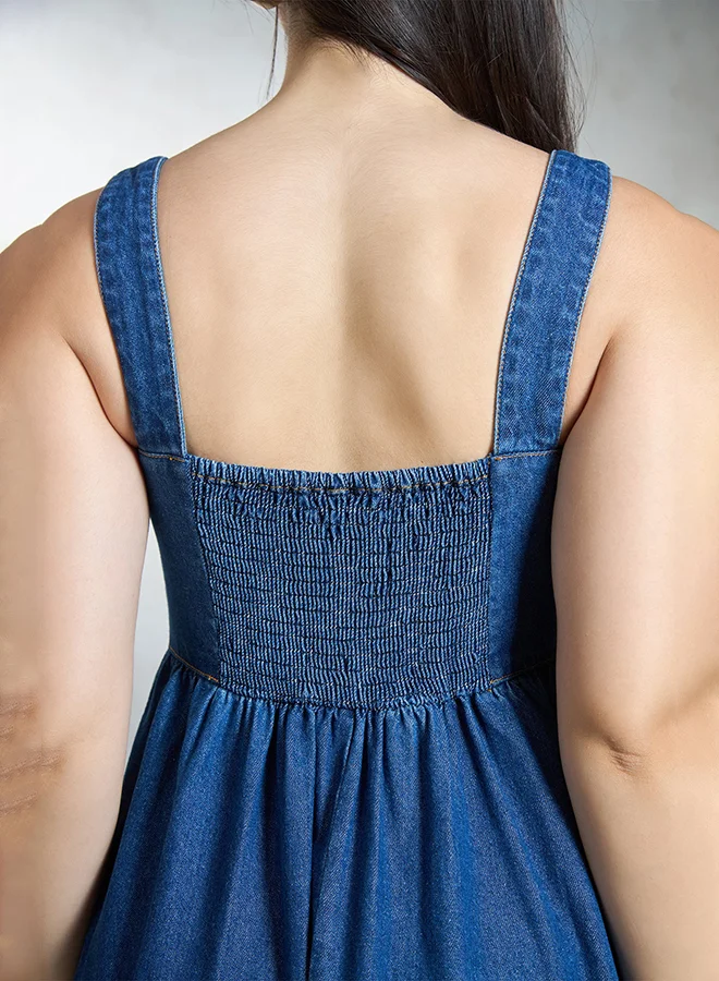 Virgio VIRGIO 100% Cotton Denim Flared Midi Dress