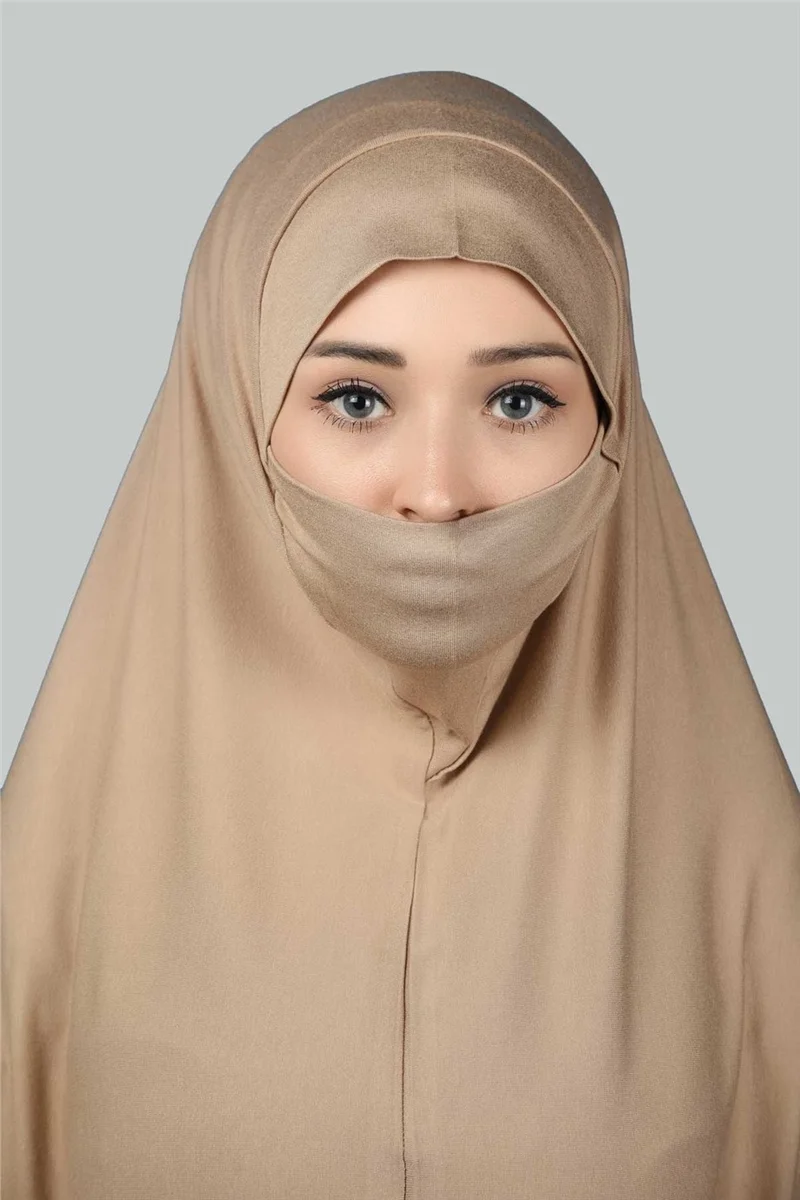 Altobeh Ready-made Turban Practical Scarf with Veil Hijab with Hijab - Prayer Cover Soufflé (3Xl) - Dark Beige